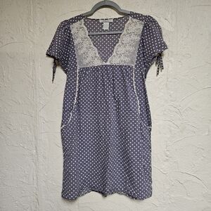 Charlotte Russe CottageCore Polka Dot Baby Doll Wht Trim Tie Back Dress Pockets